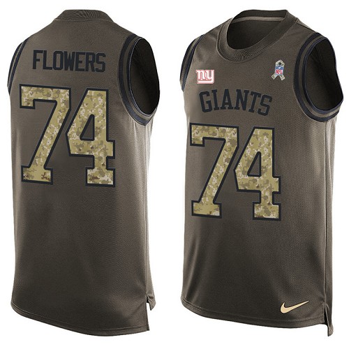 Men's Limited Ereck Flowers Nike Jersey Green - #74 Salute to Service Tank Top NFL New York Giants